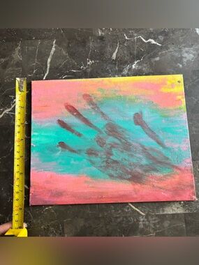 Abstract Handprint Canvas Wall Art in Pink, Teal & Yellow